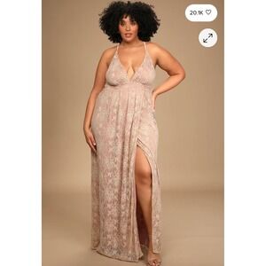 Lulus Stolen Moments Dusty Pink Lace-Up Lace Maxi Dress XS Plunging V-Neck Gown